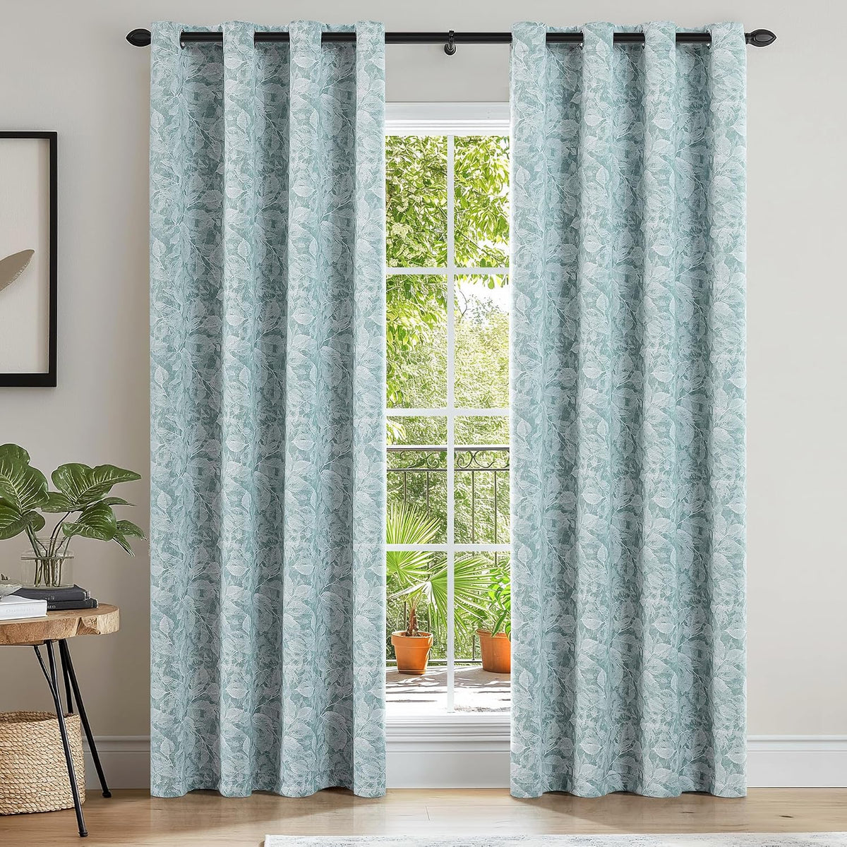 84" Aqua Floral Blackout Curtains, 2 Panels