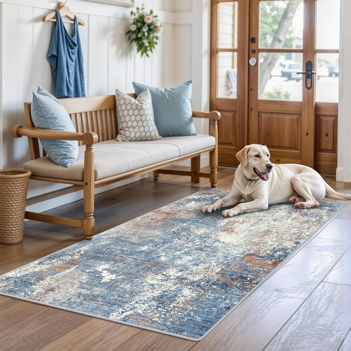 3'x5' Blue Rust Washable Non-Slip Area Rug