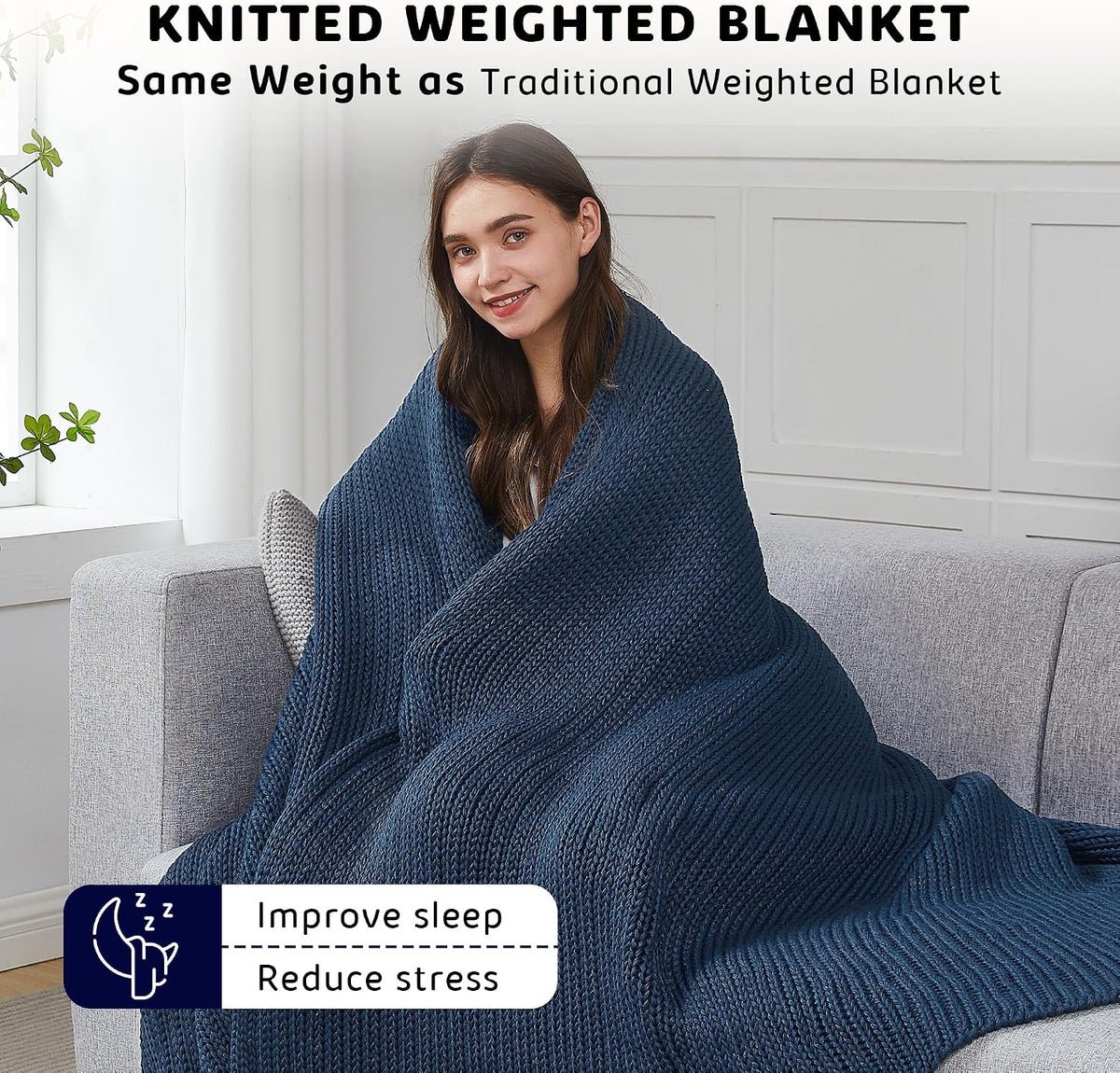 48"x72" 12lbs Navy Chunky Knit Weighted Blanket