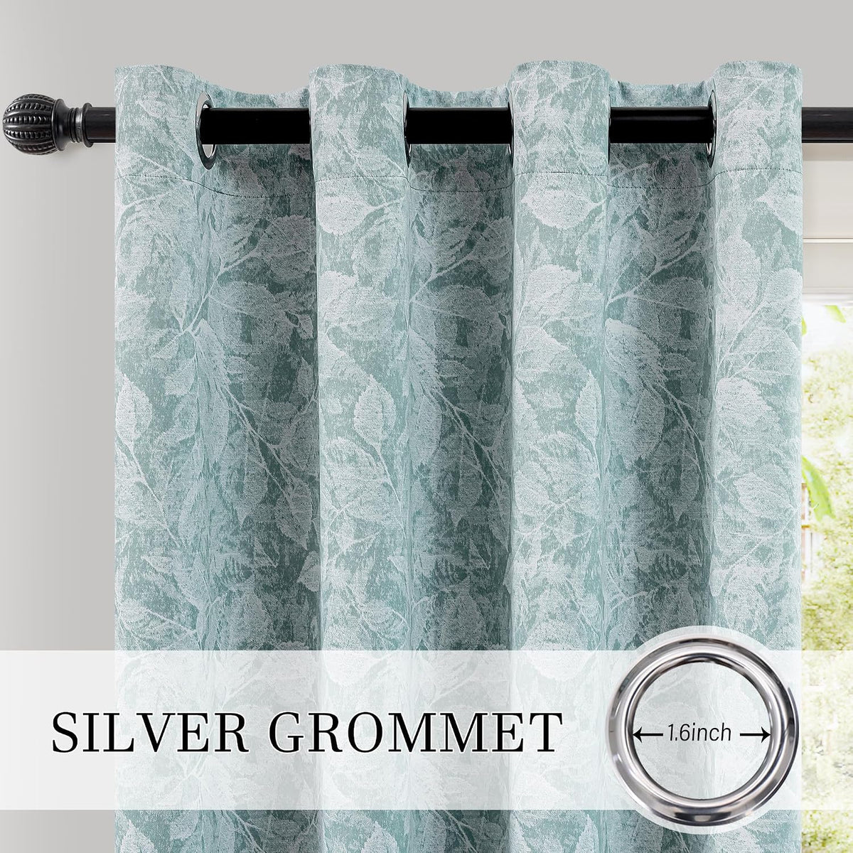 84" Aqua Floral Blackout Curtains, 2 Panels