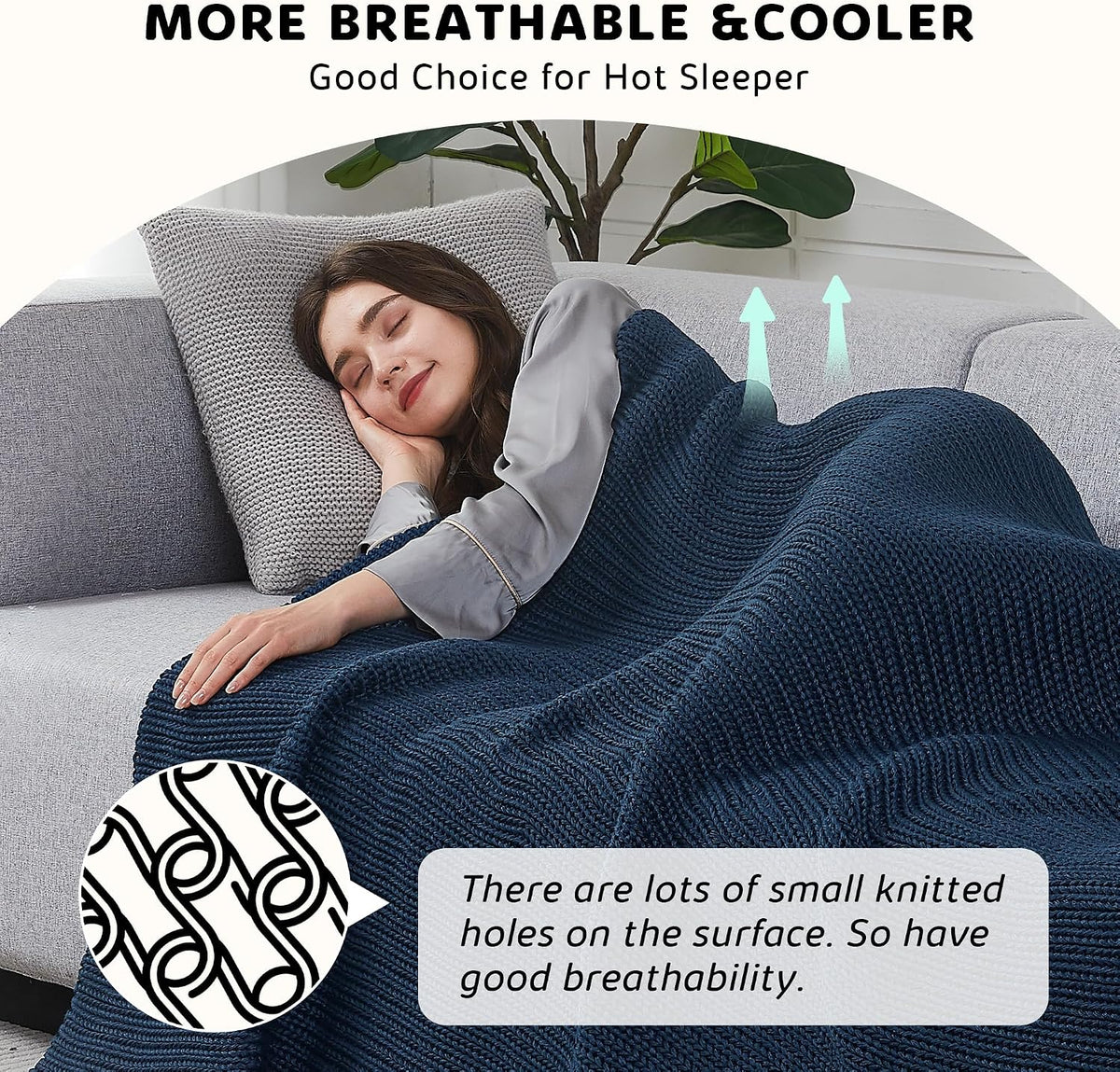50"x60" 7lbs Navy Chunky Knit Weighted Blanket
