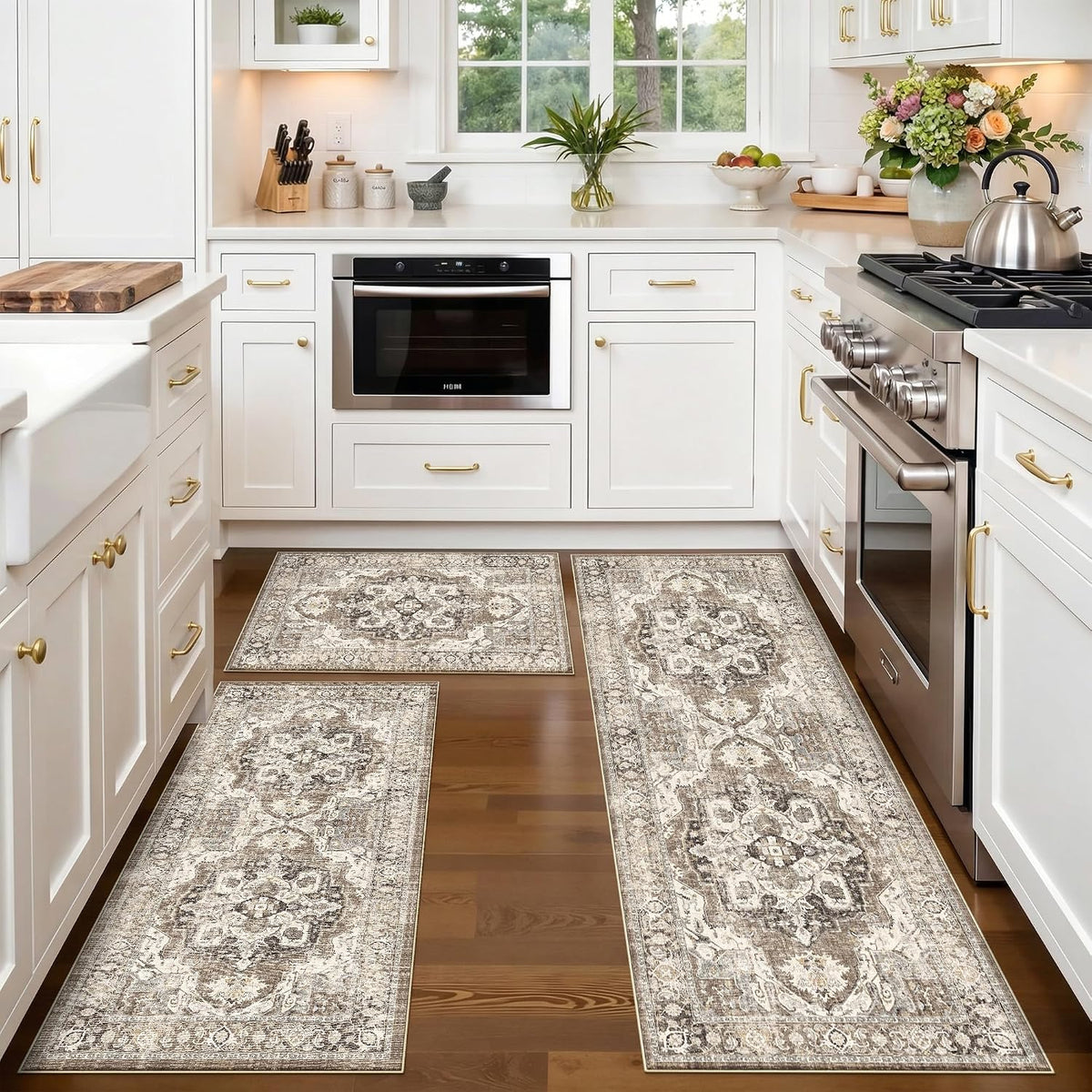 3-Pack Beige Boho Washable Non-Slip Rug