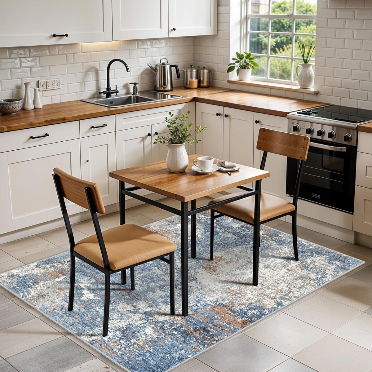 3'x5' Blue Rust Washable Non-Slip Area Rug