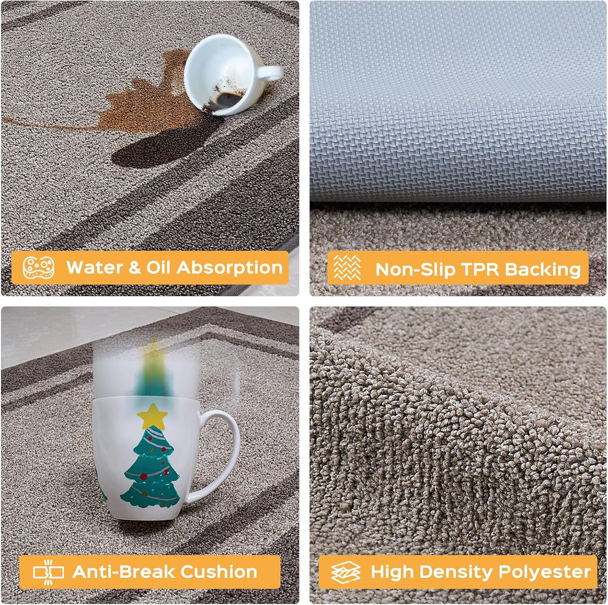 24"x36" Beige Taupe Non-Slip Kitchen Rug