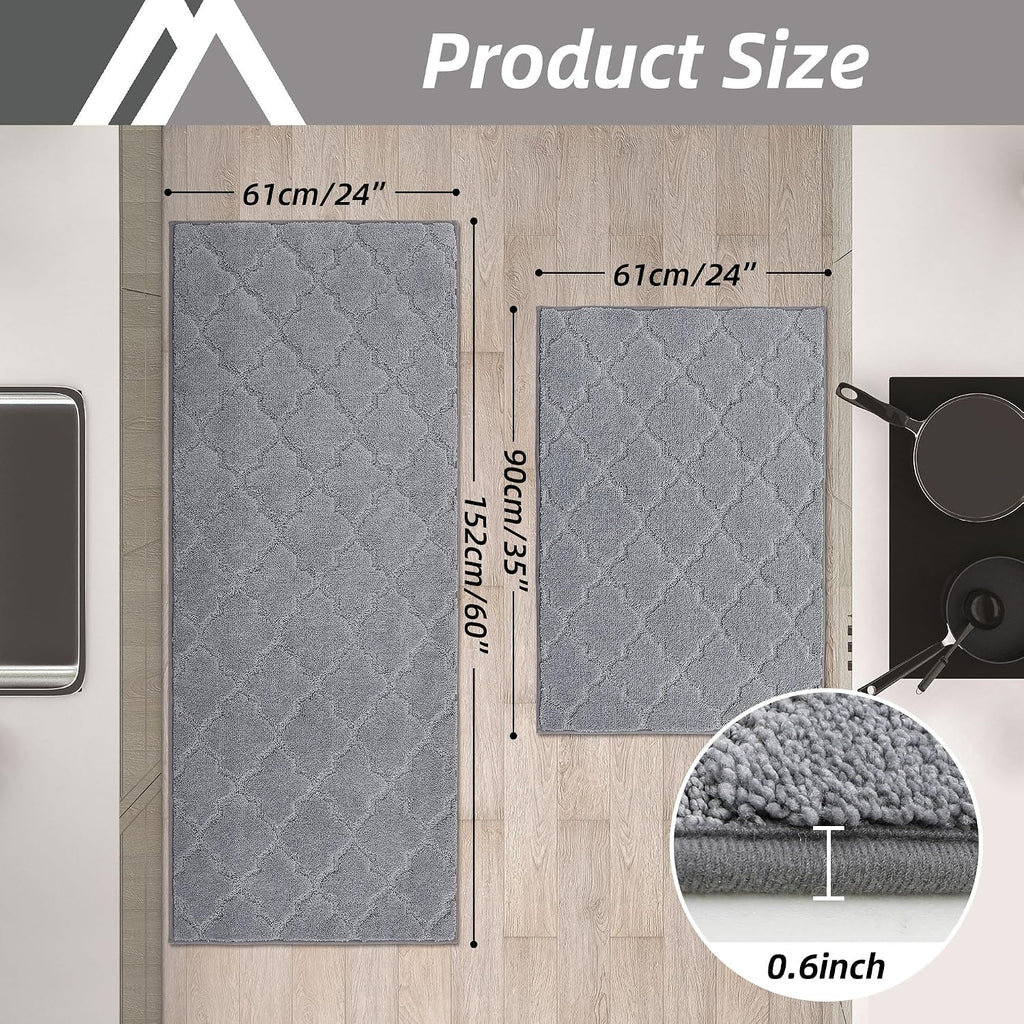 2-Pack Grey Non Slip Kitchen Rugs