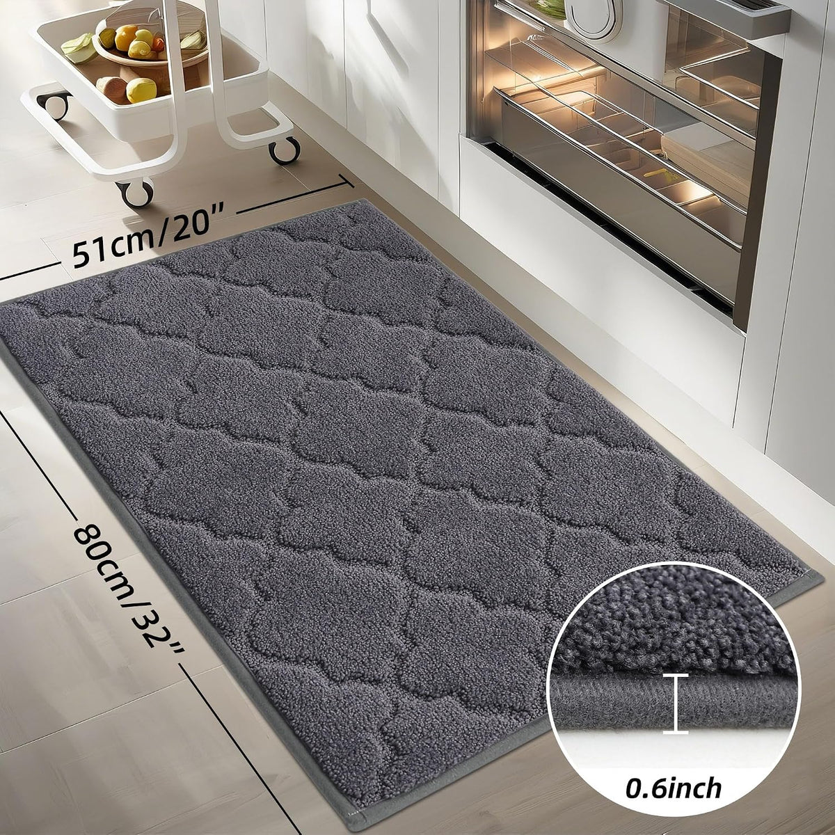 20"x32" Dark Grey Non-Slip Washable Kitchen Rug