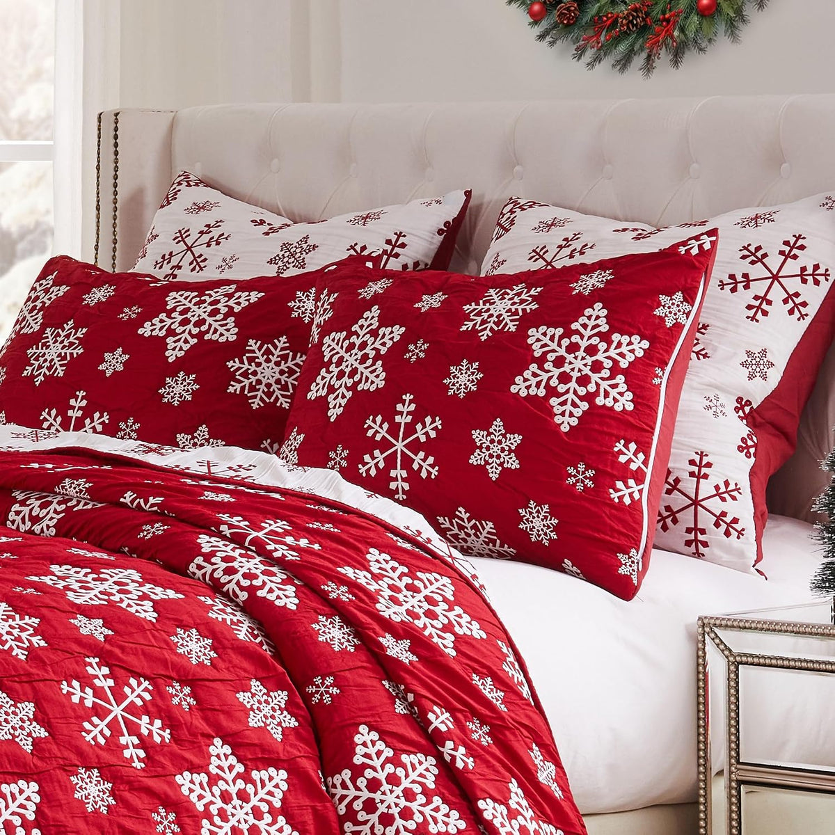 20"x26" Red Snowflake Jacquard Pillow Sham