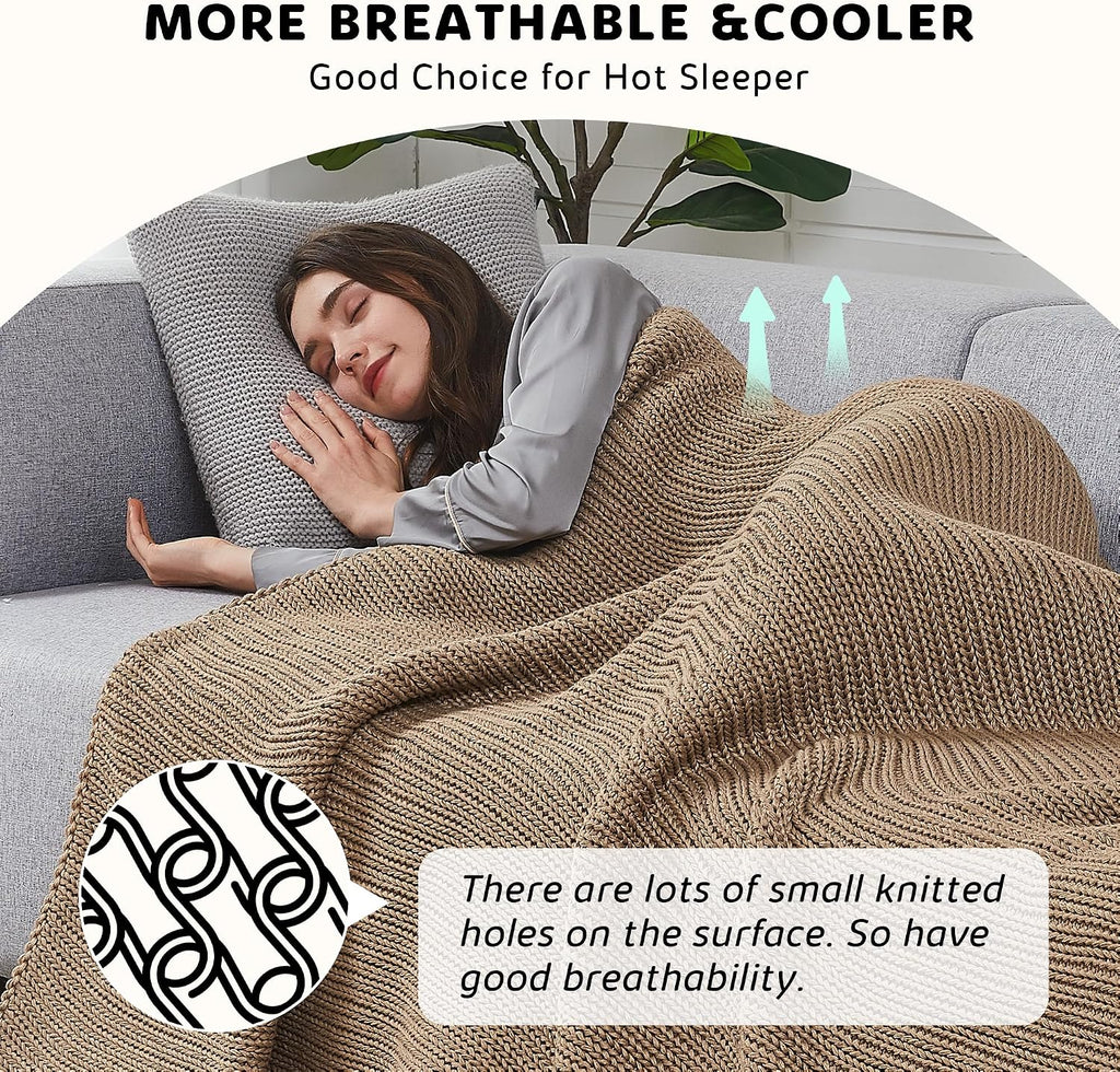 48"x72" 15lbs Beige Chunky Knit Weighted Blanket