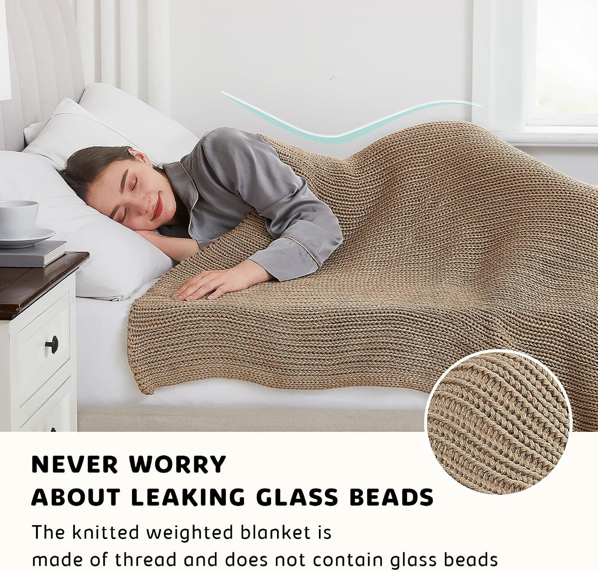 48"x72" 15lbs Beige Chunky Knit Weighted Blanket