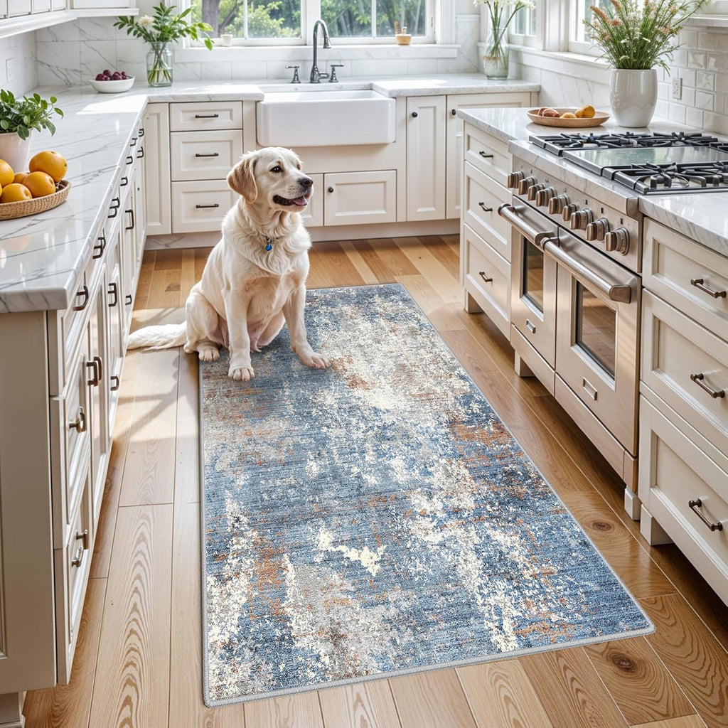 3'x5' Blue Rust Washable Non-Slip Area Rug