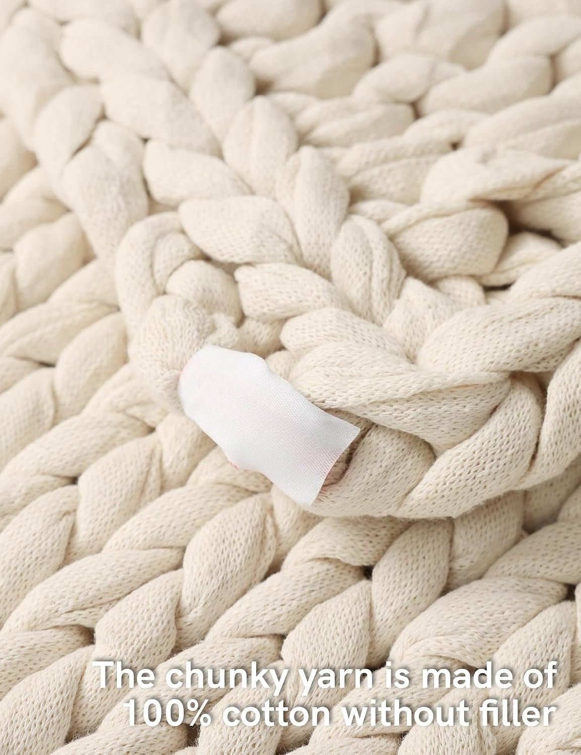 43"x50" 10lbs Cream Chunky Knit Weighted Blanket