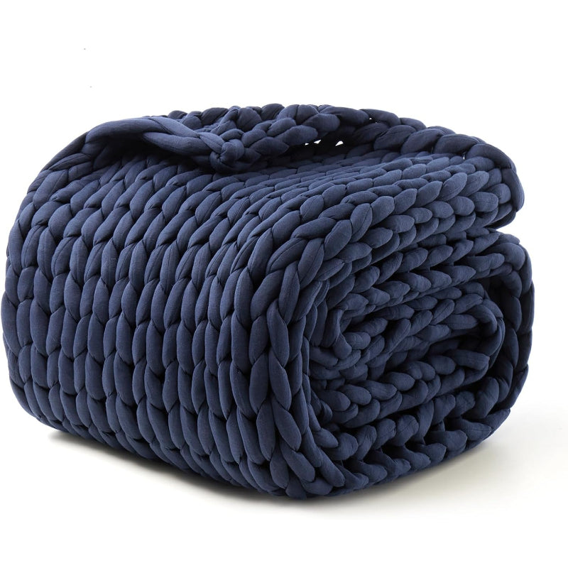 48"x72" 12lbs Blue Chunky Knit Weighted Blanket