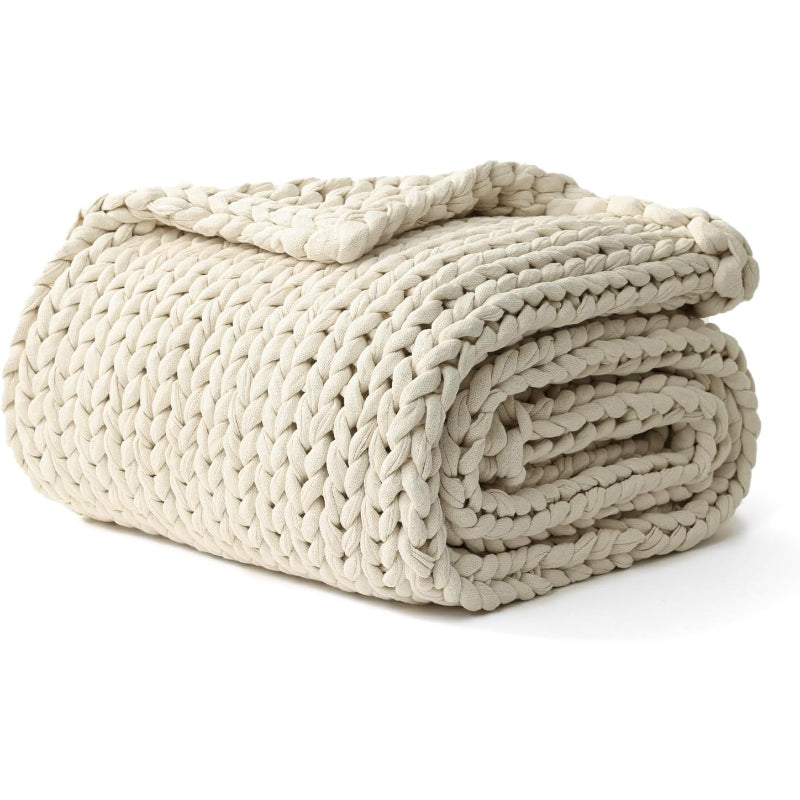 43"x50" 10lbs Cream Chunky Knit Weighted Blanket