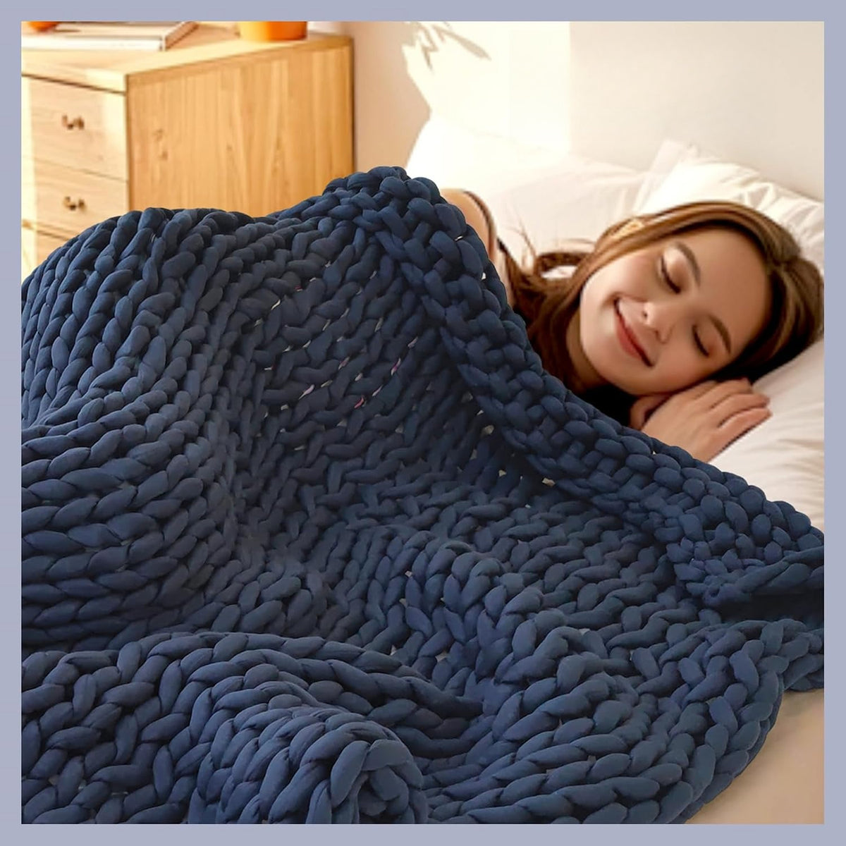 48"x72" 12lbs Blue Chunky Knit Weighted Blanket