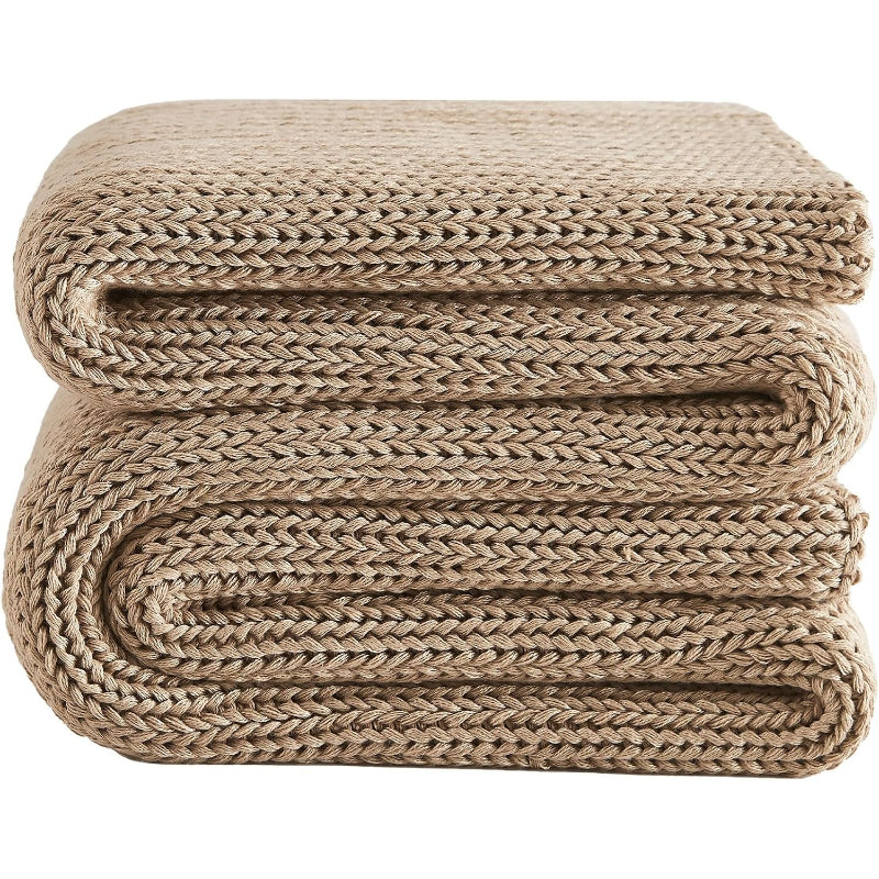 48"x72" 15lbs Beige Chunky Knit Weighted Blanket